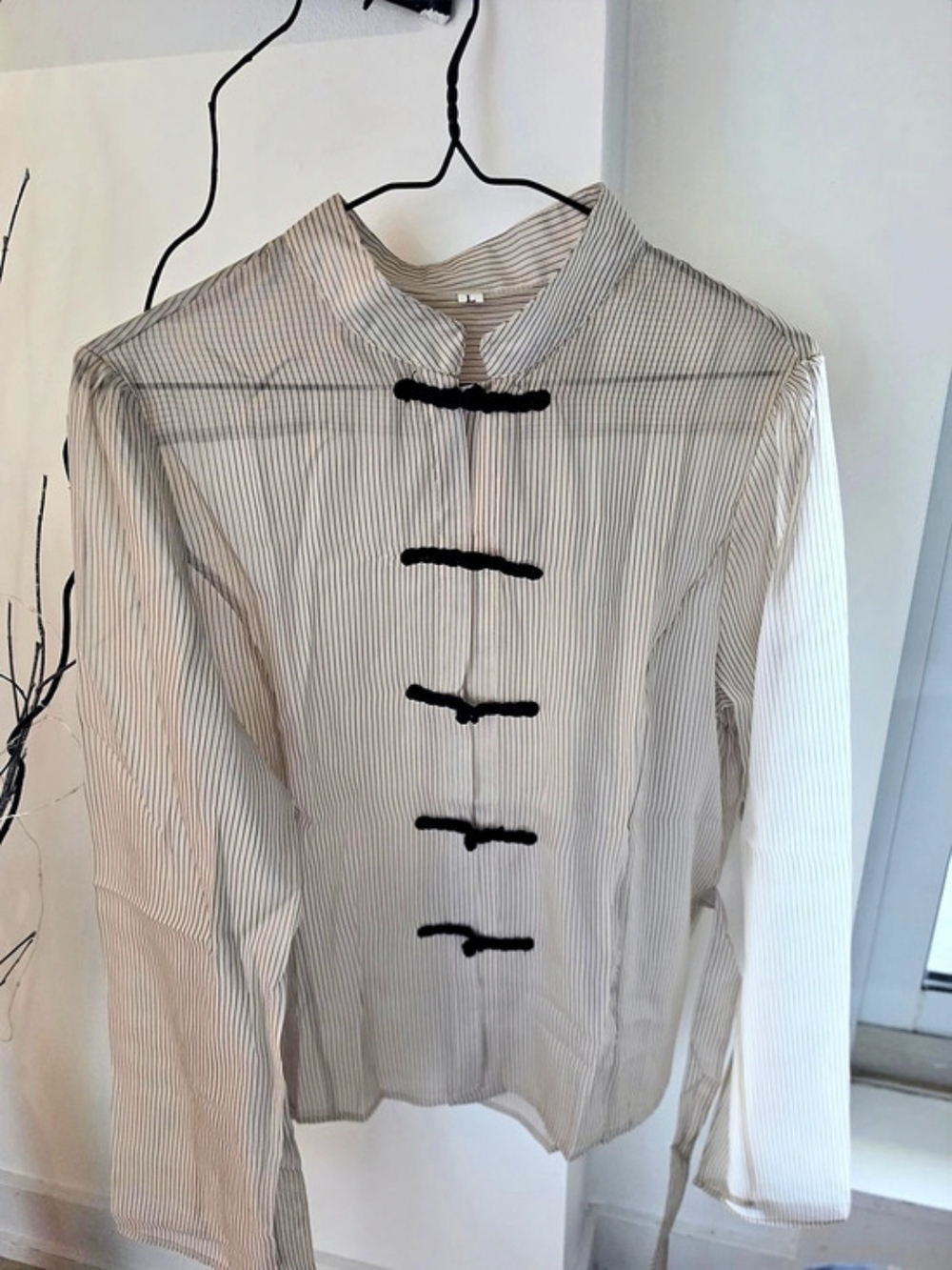 Striped Toggle Front Blouse in White & Black New M/L